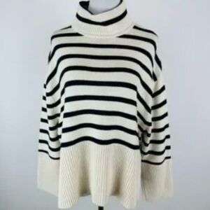 GAP Fisherman Sweater Size M Breton Stripe Turtleneck Nautical Preppy Coastal